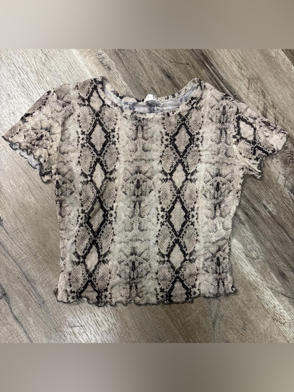 Snake-Print Short Sleeve Top - Neutral/Taupe